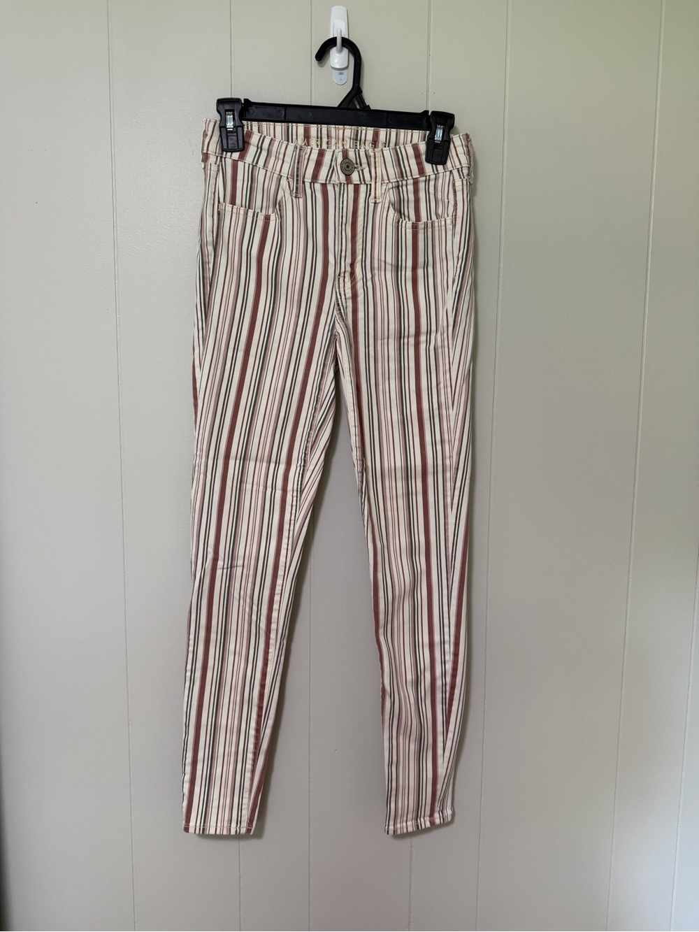 American Eagle Outfitters Striped Skinny Pants in Cream & Brown